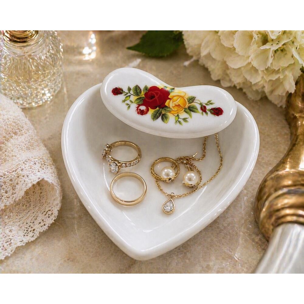 Vintage Golden Bell Korea Heart Shaped Bone China Trinket Dish Ring Holder